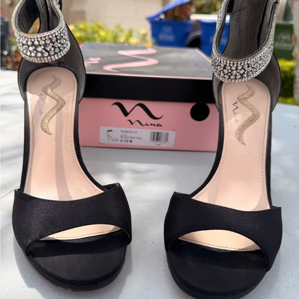 Nina Black Heels with Sparkling Silver Details